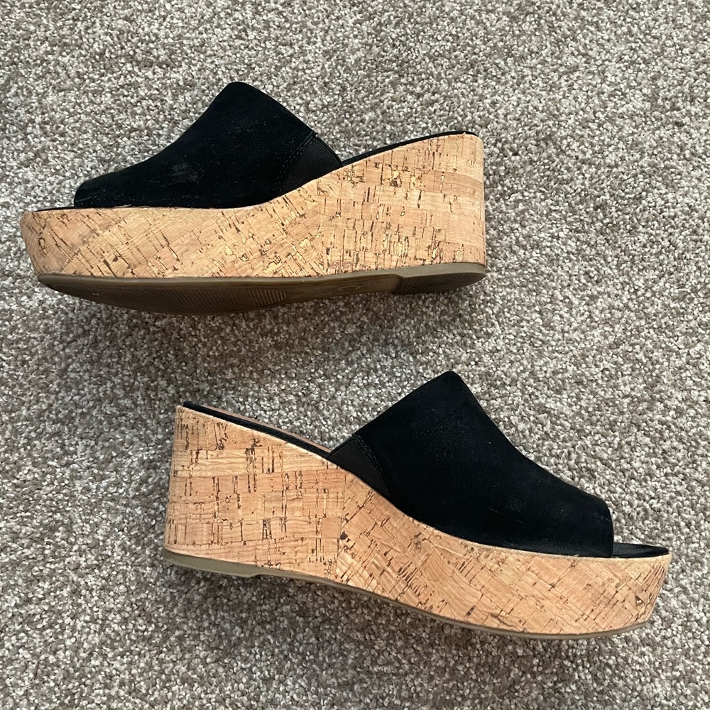 A New Day Black Suede Platform Slides